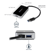 Picture of StarTech.com USB 3.0 to HDMI Adapter w/ 1x USB, USB to HDMI Monitor Converter for Windows (no support for macOS/ChromeOS/Linux) - TAA