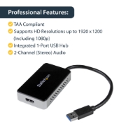 Picture of StarTech.com USB 3.0 to HDMI Adapter w/ 1x USB, USB to HDMI Monitor Converter for Windows (no support for macOS/ChromeOS/Linux) - TAA