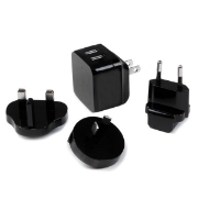 Picture of StarTech.com Dual-port USB wall charger - international travel - 17W/3.4A - black