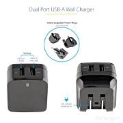 Picture of StarTech.com Dual-port USB wall charger - international travel - 17W/3.4A - black