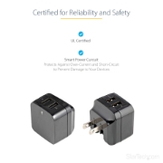 Picture of StarTech.com Dual-port USB wall charger - international travel - 17W/3.4A - black