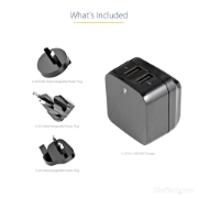 Picture of StarTech.com Dual-port USB wall charger - international travel - 17W/3.4A - black
