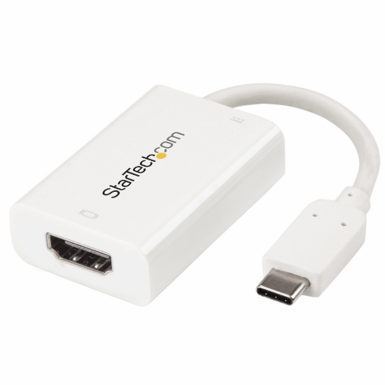 Picture of StarTech.com USB C to HDMI 2.0 Adapter with Power Delivery - 4K 60Hz USB Type-C to HDMI Display Video Converter - 60W PD Pass-Through Charging Port - Thunderbolt 3 Compatible - White