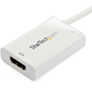Picture of StarTech.com USB C to HDMI 2.0 Adapter with Power Delivery - 4K 60Hz USB Type-C to HDMI Display Video Converter - 60W PD Pass-Through Charging Port - Thunderbolt 3 Compatible - White