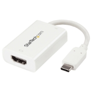 Picture of StarTech.com USB C to HDMI 2.0 Adapter with Power Delivery - 4K 60Hz USB Type-C to HDMI Display Video Converter - 60W PD Pass-Through Charging Port - Thunderbolt 3 Compatible - White