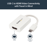 Picture of StarTech.com USB C to HDMI 2.0 Adapter with Power Delivery - 4K 60Hz USB Type-C to HDMI Display Video Converter - 60W PD Pass-Through Charging Port - Thunderbolt 3 Compatible - White