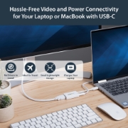 Picture of StarTech.com USB C to HDMI 2.0 Adapter with Power Delivery - 4K 60Hz USB Type-C to HDMI Display Video Converter - 60W PD Pass-Through Charging Port - Thunderbolt 3 Compatible - White