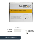 Picture of StarTech.com USB C to HDMI 2.0 Adapter with Power Delivery - 4K 60Hz USB Type-C to HDMI Display Video Converter - 60W PD Pass-Through Charging Port - Thunderbolt 3 Compatible - White