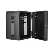 Picture of StarTech.com 4-Post 15U Wall Mount Network Cabinet with 1U Shelf, 19" Hinged Wall-Mounted Server Rack for Data / AV / Electronics / Computer Equipment, Flexible Vented Rack Enclosure