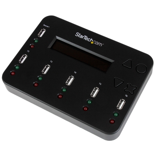 Picture of StarTech.com Standalone 1 to 5 USB Thumb Drive Duplicator and Eraser, Multiple USB Flash Drive Copier, System and File and Whole-Drive Copy at1.5 GB/min, Single and 3-Pass Erase, LCD Display
