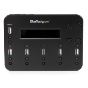 Picture of StarTech.com Standalone 1 to 5 USB Thumb Drive Duplicator and Eraser, Multiple USB Flash Drive Copier, System and File and Whole-Drive Copy at1.5 GB/min, Single and 3-Pass Erase, LCD Display