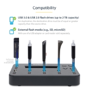 Picture of StarTech.com Standalone 1 to 5 USB Thumb Drive Duplicator and Eraser, Multiple USB Flash Drive Copier, System and File and Whole-Drive Copy at1.5 GB/min, Single and 3-Pass Erase, LCD Display