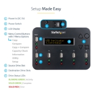 Picture of StarTech.com Standalone 1 to 5 USB Thumb Drive Duplicator and Eraser, Multiple USB Flash Drive Copier, System and File and Whole-Drive Copy at1.5 GB/min, Single and 3-Pass Erase, LCD Display