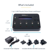 Picture of StarTech.com Standalone 1 to 5 USB Thumb Drive Duplicator and Eraser, Multiple USB Flash Drive Copier, System and File and Whole-Drive Copy at1.5 GB/min, Single and 3-Pass Erase, LCD Display