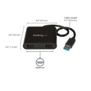 Picture of StarTech.com USB 3.0 to Dual HDMI Adapter, USB to 2x HDMI Monitor Converter for Windows (no support for macOS/ChromeOS/Linux) - TAA