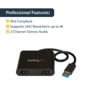 Picture of StarTech.com USB 3.0 to Dual HDMI Adapter, USB to 2x HDMI Monitor Converter for Windows (no support for macOS/ChromeOS/Linux) - TAA