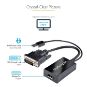 Picture of StarTech.com DVI to DisplayPort Adapter - USB Power - 1920 x 1200 - DVI to DisplayPort Converter - Video Adapter - DVI-D to DP