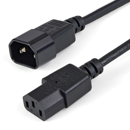 Picture of StarTech.com 1m (3ft) Power Extension Cord, C14 to C13, 10A 125V, 18AWG, Computer Power Cord Extension, IEC-320-C14 to IEC-320-C13 AC Power Cable Extension for Power Supply, UL Listed