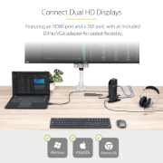 Picture of StarTech.com Dual Monitor USB 3.0 Docking Station with HDMI - DVI - 6 x USB Ports~Dual Monitor USB 3.0 Laptop Docking Station with HDMI & DVI/VGA, 6x USB-A Hub, GbE, Audio, Universal Type-A Dock - Windows/macOS/ChromeOS