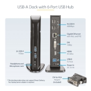 Picture of StarTech.com Dual Monitor USB 3.0 Docking Station with HDMI - DVI - 6 x USB Ports~Dual Monitor USB 3.0 Laptop Docking Station with HDMI & DVI/VGA, 6x USB-A Hub, GbE, Audio, Universal Type-A Dock - Windows/macOS/ChromeOS