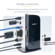 Picture of StarTech.com Dual Monitor USB 3.0 Docking Station with HDMI - DVI - 6 x USB Ports~Dual Monitor USB 3.0 Laptop Docking Station with HDMI & DVI/VGA, 6x USB-A Hub, GbE, Audio, Universal Type-A Dock - Windows/macOS/ChromeOS