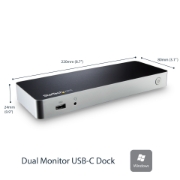 Picture of StarTech.com Dual Monitor USB C Docking Station with 60W Power Delivery for Windows Laptops - USB C to HDMI / DVI Dock - USB 3.1 Gen 1 Type C Dock w/ Charging - Thunderbolt 3 Compatible