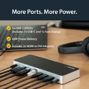 Picture of StarTech.com Dual Monitor USB C Docking Station with 60W Power Delivery for Windows Laptops - USB C to HDMI / DVI Dock - USB 3.1 Gen 1 Type C Dock w/ Charging - Thunderbolt 3 Compatible