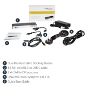 Picture of StarTech.com Dual Monitor USB C Docking Station with 60W Power Delivery for Windows Laptops - USB C to HDMI / DVI Dock - USB 3.1 Gen 1 Type C Dock w/ Charging - Thunderbolt 3 Compatible