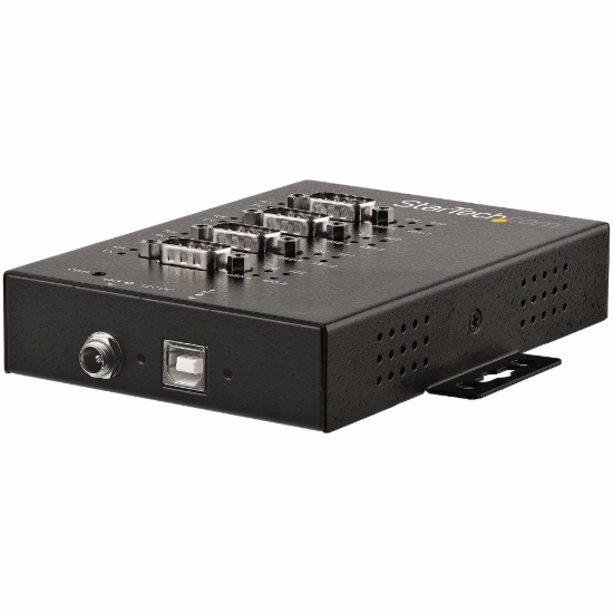 Picture of StarTech.com 4 Port Serial Hub USB to RS232/RS485/RS422 Adapter - Industrial USB 2.0 to DB9 Serial Converter Hub - IP30 Rated - Din Rail Mountable Metal Serial Hub - 15kV ESD Protection