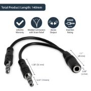 Picture of StarTech.com 3.5mm 4 Position to 2x 3 Position 3.5mm Headset Splitter Adapter - F/M