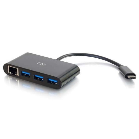 Picture of C2G USB C Ethernet and 3-Port USB Hub - Black - Hub - 3 Ports