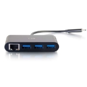 Picture of C2G USB C Ethernet and 3-Port USB Hub - Black - Hub - 3 Ports