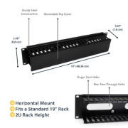Picture of StarTech.com Horizontal 2U Server Rack Cable Management Finger Duct w/ Cover - 19" Network Rack Wire Duct Raceway Panel - Slotted Wire Duct