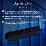Picture of StarTech.com Horizontal 2U Server Rack Cable Management Finger Duct w/ Cover - 19" Network Rack Wire Duct Raceway Panel - Slotted Wire Duct