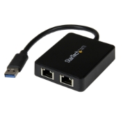 Picture of StarTech.com USB 3.0 to Dual Port Gigabit Ethernet Adapter NIC w/ USB Port