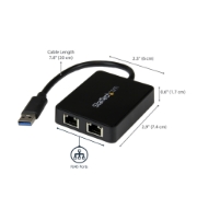 Picture of StarTech.com USB 3.0 to Dual Port Gigabit Ethernet Adapter NIC w/ USB Port