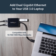 Picture of StarTech.com USB 3.0 to Dual Port Gigabit Ethernet Adapter NIC w/ USB Port