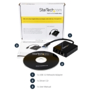 Picture of StarTech.com USB 3.0 to Dual Port Gigabit Ethernet Adapter NIC w/ USB Port