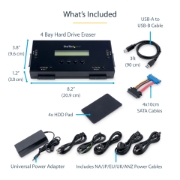 Picture of StarTech.com 4 Bay SSD/HDD Hard Drive Eraser - 2.5" & 3.5" SATA - Hostless Standalone Secure Erase External Disk Sanitizer - 9 Erase Modes - RS232 Printer Port - NIST/DOD & TAA Compliant