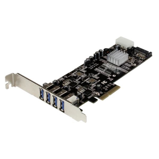 Picture of StarTech.com 4 Port PCI Express (PCIe) SuperSpeed USB 3.0 Card Adapter w/ 2 Dedicated 5Gbps Channels - UASP - SATA / LP4 Power