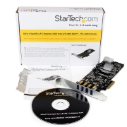 Picture of StarTech.com 4 Port PCI Express (PCIe) SuperSpeed USB 3.0 Card Adapter w/ 2 Dedicated 5Gbps Channels - UASP - SATA / LP4 Power