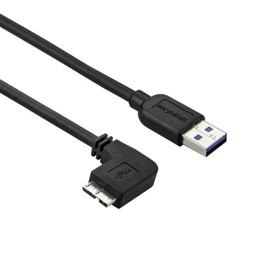 Picture of StarTech.com Slim Micro USB 3.0 Cable - M/M - Left-Angle Micro-USB - 0.5m (20in)