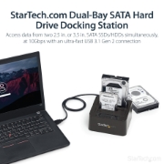 Picture of StarTech.com Dual-Bay USB 3.2 Gen 2 to SATA Hard Drive Docking Station, USB 10Gbps Hard Drive Dock, External 2.5/3.5" SATA I/II/III SSD/HDD Docking Station, Hot-Swap Hard Drive Bay, Top-Loading