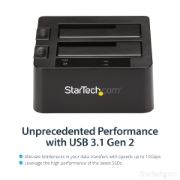 Picture of StarTech.com Dual-Bay USB 3.2 Gen 2 to SATA Hard Drive Docking Station, USB 10Gbps Hard Drive Dock, External 2.5/3.5" SATA I/II/III SSD/HDD Docking Station, Hot-Swap Hard Drive Bay, Top-Loading