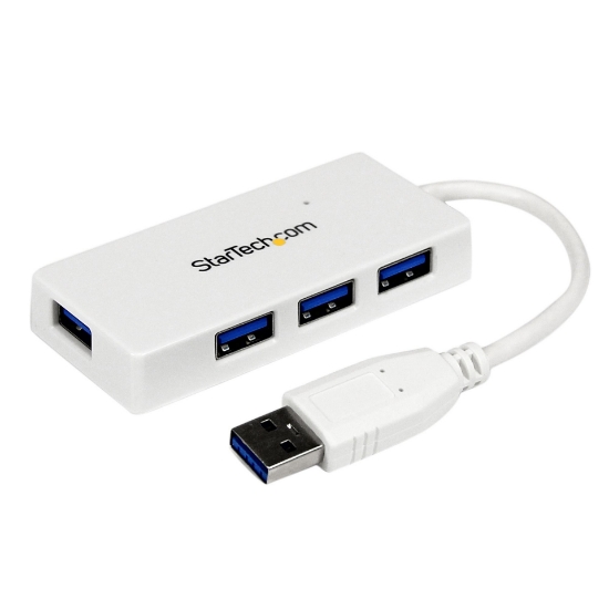 Picture of StarTech.com Portable 4 Port SuperSpeed Mini USB 3.0 Hub - White~Portable 4 Port SuperSpeed Mini USB 3.0 Hub - 5Gbps - White