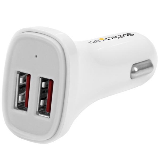 Picture of StarTech.com Dual-Port USB Car Charger - 24W/4.8A - White