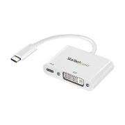 Picture of StarTech.com USB C to DVI Adapter with Power Delivery - 1080p USB Type-C to DVI-D Single Link Video Display Converter w/ Charging - 60W PD Pass-Through - Thunderbolt 3 Compatible - White