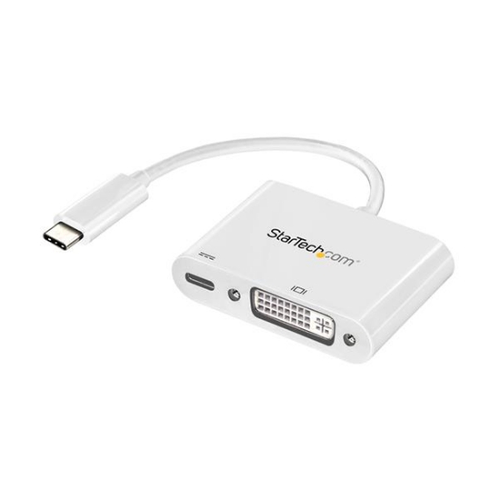 Picture of StarTech.com USB C to DVI Adapter with Power Delivery - 1080p USB Type-C to DVI-D Single Link Video Display Converter w/ Charging - 60W PD Pass-Through - Thunderbolt 3 Compatible - White