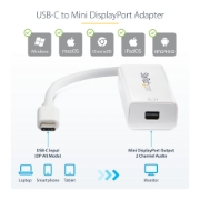 Picture of StarTech.com USB-C to Mini DisplayPort Adapter - 4K 60Hz - White - USB 3.1 Type-C to Mini DP Adapter - Upgraded Version is CDP2MDPEC
