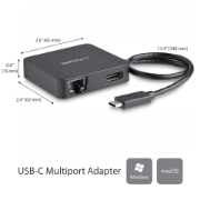 Picture of StarTech.com USB C Multiport Adapter - Portable USB-C Mini Dock 4K HDMI Video - Gigabit Ethernet, USB 3.0 Hub (1x USB-A 1x USB-C) - USB Type-C Multiport Adapter - Thunderbolt 3 Compatible